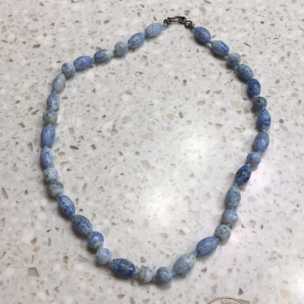 Vintage Blue and white glass bead necklace
